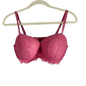 Victorias Secret Pink Lace Push Up Bra 34DD E75 Pink Demi‎ Double